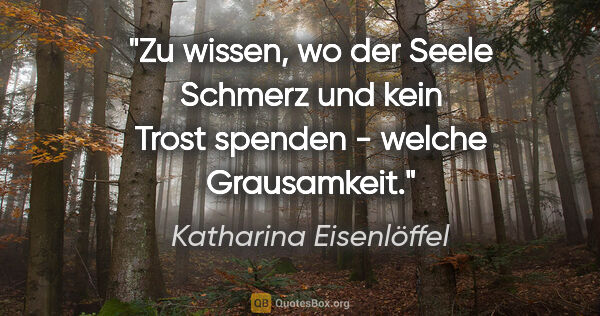 Katharina Eisenlöffel Zitat: "Zu wissen, wo der Seele Schmerz und kein Trost spenden -..."