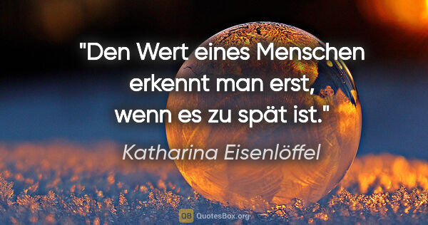 Katharina Eisenlöffel Zitat: "Den Wert eines Menschen erkennt man erst, wenn es zu spät ist."