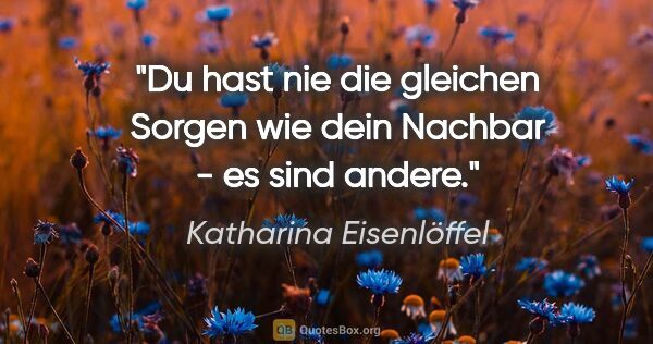 Katharina Eisenlöffel Zitat: "Du hast nie die gleichen Sorgen wie dein Nachbar - es sind..."