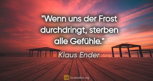 Klaus Ender Zitat: "Wenn uns der Frost durchdringt, sterben alle Gefühle."