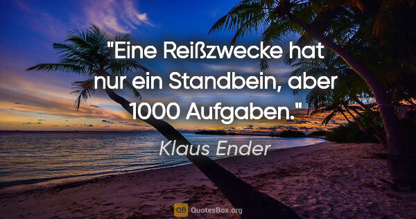 Klaus Ender Zitat: "Eine Reißzwecke hat nur ein Standbein, aber 1000 Aufgaben."