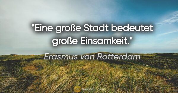 Erasmus von Rotterdam Zitat: "Eine große Stadt bedeutet große Einsamkeit."