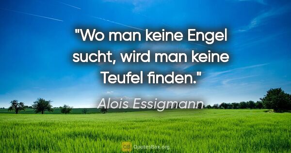 Alois Essigmann Zitat: "Wo man keine Engel sucht, wird man keine Teufel finden."