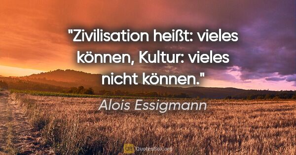 Alois Essigmann Zitat: "Zivilisation heißt: vieles können,
Kultur: vieles nicht können."