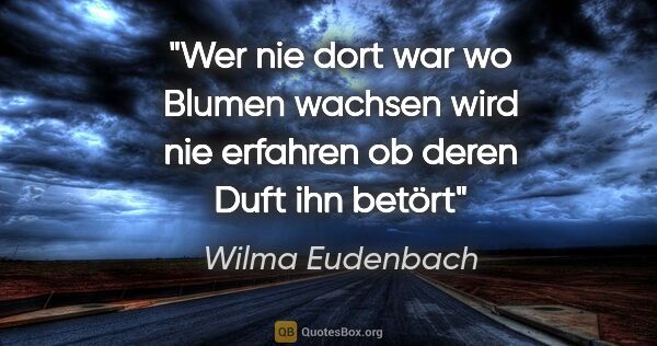 Wilma Eudenbach Zitat: "Wer nie dort war
wo Blumen wachsen
wird nie erfahren
ob deren..."