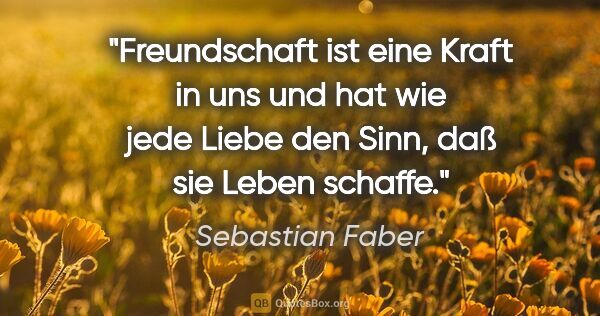 Sebastian Faber Zitat: "Freundschaft ist eine Kraft in uns und hat wie jede Liebe den..."