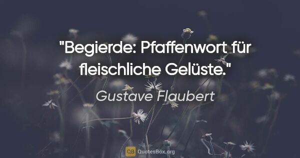 Gustave Flaubert Zitat: "Begierde: Pfaffenwort für fleischliche Gelüste."