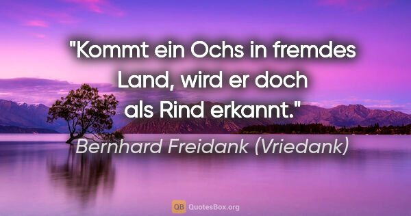 Bernhard Freidank (Vriedank) Zitat: "Kommt ein Ochs in fremdes Land,

wird er doch als Rind erkannt."