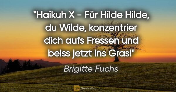 Brigitte Fuchs Zitat: "Haikuh X - Für Hilde
Hilde, du Wilde,
konzentrier dich aufs..."