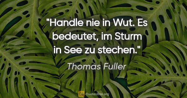 Thomas Fuller Zitat: "Handle nie in Wut. Es bedeutet, im Sturm in See zu stechen."