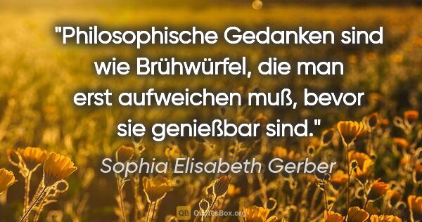 Sophia Elisabeth Gerber Zitat: "Philosophische Gedanken sind wie Brühwürfel, die man erst..."