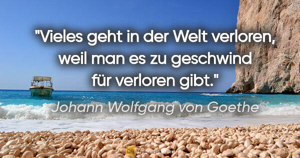 Johann Wolfgang von Goethe Zitat: "Vieles geht in der Welt verloren, weil man es zu geschwind für..."
