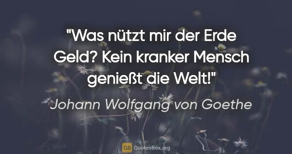 Johann Wolfgang von Goethe Zitat: "Was nützt mir der Erde Geld?
Kein kranker Mensch genießt die..."