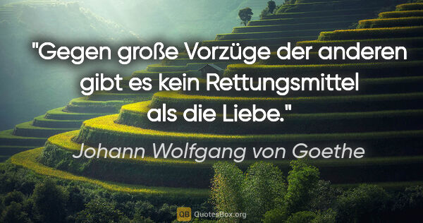 Johann Wolfgang von Goethe Zitat: "Gegen große Vorzüge der anderen gibt es
kein Rettungsmittel..."