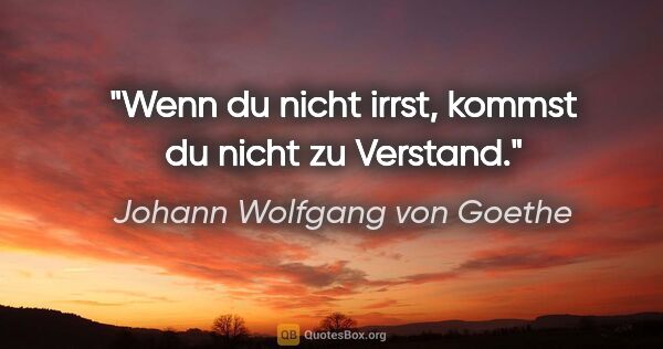 Johann Wolfgang von Goethe Zitat: "Wenn du nicht irrst, kommst du nicht zu Verstand."