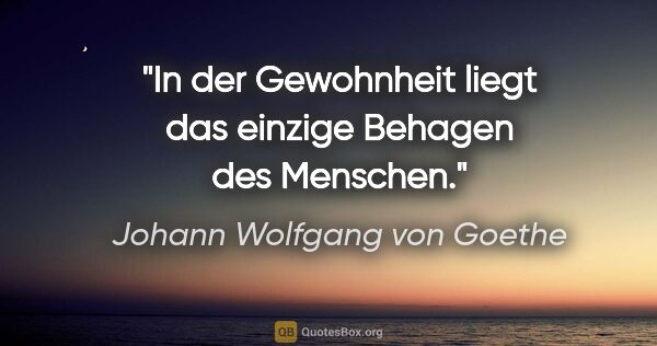 Johann Wolfgang von Goethe Zitat: "In der Gewohnheit liegt das einzige Behagen des Menschen."