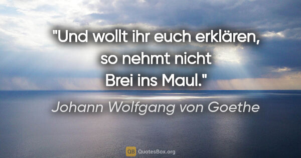 Johann Wolfgang von Goethe Zitat: "Und wollt ihr euch erklären, so nehmt nicht Brei ins Maul."