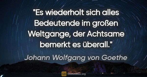 Johann Wolfgang von Goethe Zitat: "Es wiederholt sich alles Bedeutende im großen Weltgange, der..."