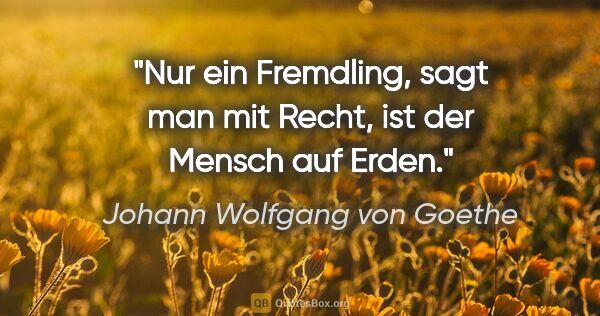 Johann Wolfgang von Goethe Zitat: "Nur ein Fremdling, sagt man mit Recht, ist der Mensch auf Erden."