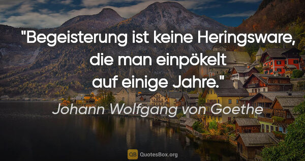 Johann Wolfgang von Goethe Zitat: "Begeisterung ist keine Heringsware,
die man einpökelt auf..."