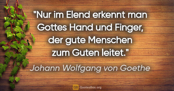 Johann Wolfgang von Goethe Zitat: "Nur im Elend erkennt man Gottes Hand und Finger,
der gute..."