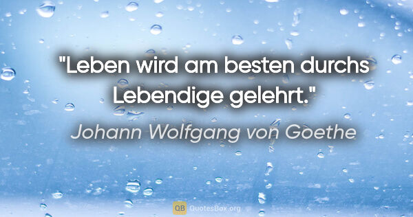Johann Wolfgang von Goethe Zitat: "Leben wird am besten durchs Lebendige gelehrt."