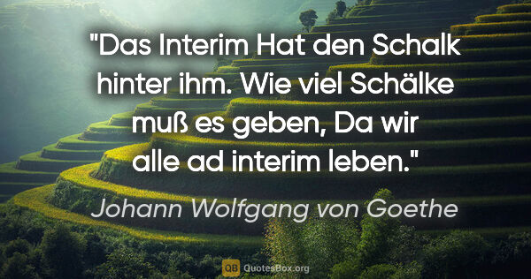 Johann Wolfgang von Goethe Zitat: "Das Interim
Hat den Schalk hinter ihm.
Wie viel Schälke muß es..."