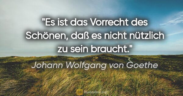 Johann Wolfgang von Goethe Zitat: "Es ist das Vorrecht des Schönen, daß es nicht nützlich zu sein..."