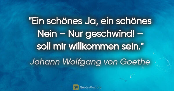 Johann Wolfgang von Goethe Zitat: "Ein schönes Ja, ein schönes Nein –
Nur geschwind! – soll mir..."