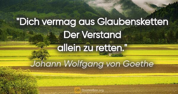 Johann Wolfgang von Goethe Zitat: "Dich vermag aus Glaubensketten
Der Verstand allein zu retten."