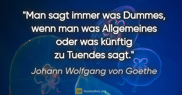Johann Wolfgang von Goethe Zitat: "Man sagt immer was Dummes, wenn man was Allgemeines oder was..."