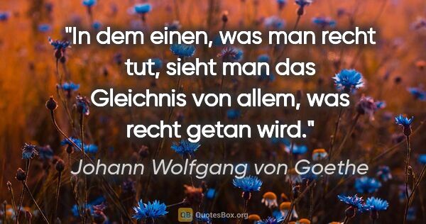 Johann Wolfgang von Goethe Zitat: "In dem einen, was man recht tut, sieht man das Gleichnis von..."