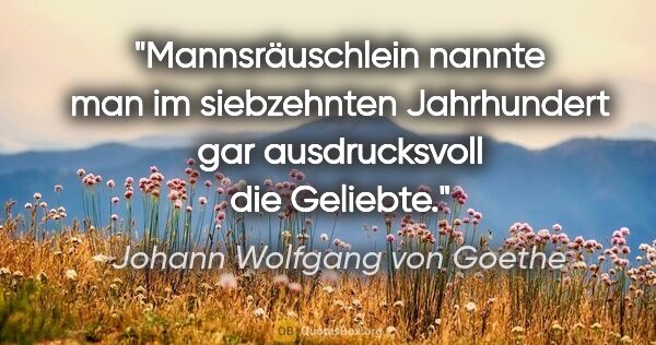 Johann Wolfgang von Goethe Zitat: "Mannsräuschlein nannte man im siebzehnten
Jahrhundert gar..."