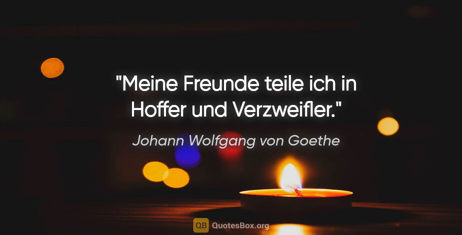 Johann Wolfgang von Goethe Zitat: "Meine Freunde teile ich in Hoffer und Verzweifler."