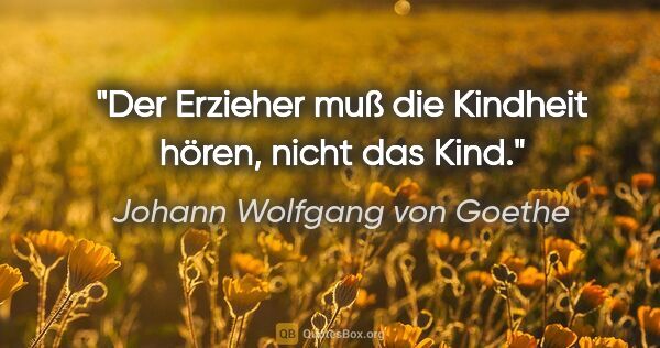 Johann Wolfgang von Goethe Zitat: "Der Erzieher muß die Kindheit hören, nicht das Kind."