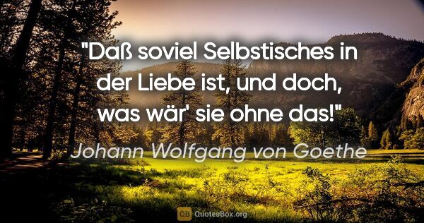 Johann Wolfgang von Goethe Zitat: "Daß soviel Selbstisches in der Liebe ist,
und doch, was wär'..."