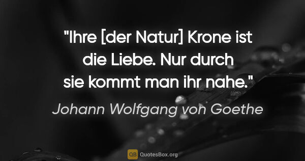 Johann Wolfgang von Goethe Zitat: "Ihre [der Natur] Krone ist die Liebe. Nur durch sie kommt man..."