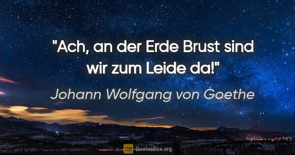 Johann Wolfgang von Goethe Zitat: "Ach, an der Erde Brust sind wir zum Leide da!"