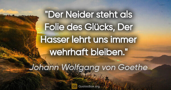Johann Wolfgang von Goethe Zitat: "Der Neider steht als Folie des Glücks,
Der Hasser lehrt uns..."
