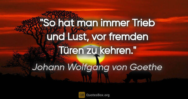Johann Wolfgang von Goethe Zitat: "So hat man immer Trieb und Lust,
vor fremden Türen zu kehren."