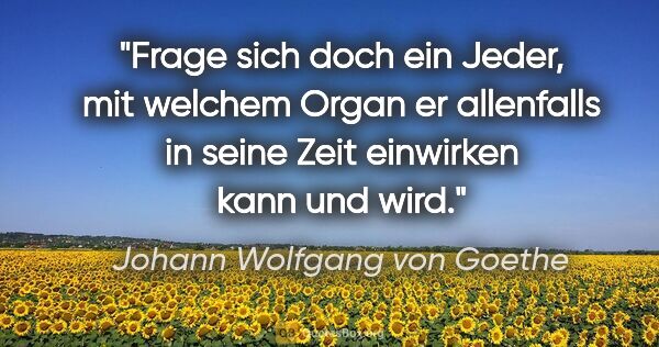 Johann Wolfgang von Goethe Zitat: "Frage sich doch ein Jeder, mit welchem Organ er allenfalls in..."