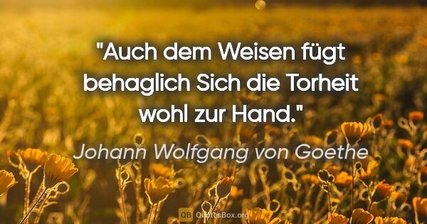 Johann Wolfgang von Goethe Zitat: "Auch dem Weisen fügt behaglich
Sich die Torheit wohl zur Hand."