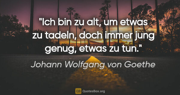 Johann Wolfgang von Goethe Zitat: "Ich bin zu alt, um etwas zu tadeln,
doch immer jung genug,..."