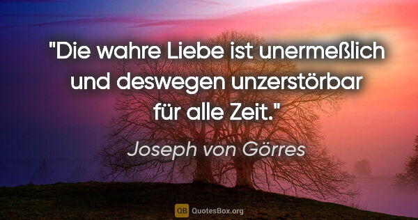 Joseph von Görres Zitat: "Die wahre Liebe ist unermeßlich und deswegen unzerstörbar für..."