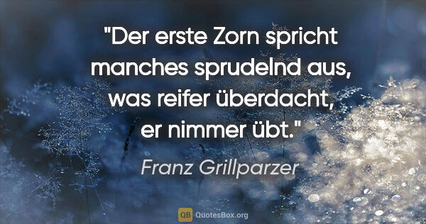 Franz Grillparzer Zitat: "Der erste Zorn spricht manches sprudelnd aus, was reifer..."