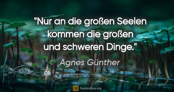 Agnes Günther Zitat: "Nur an die großen Seelen kommen die großen und schweren Dinge."