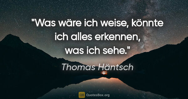 Thomas Häntsch Zitat: "Was wäre ich weise, könnte ich alles erkennen, was ich sehe."