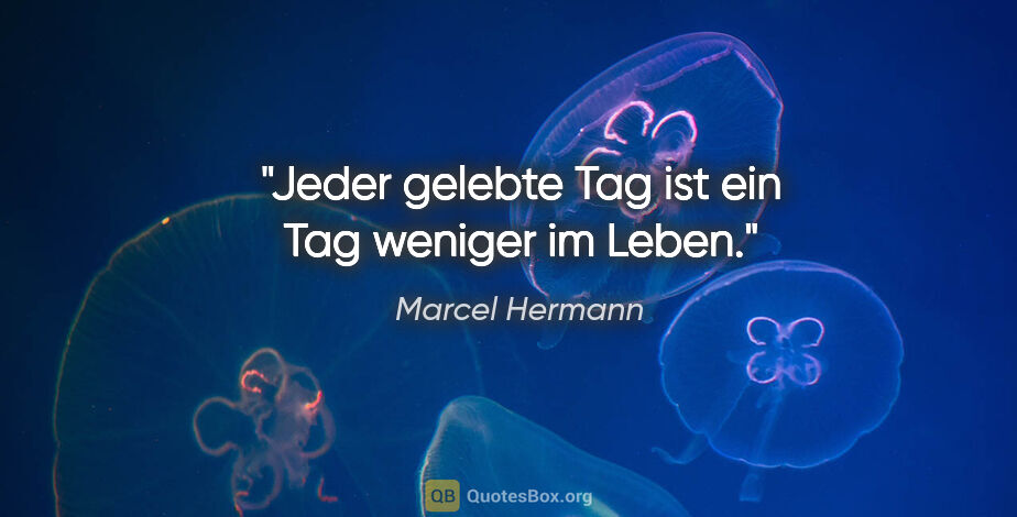 Marcel Hermann Zitat: "Jeder gelebte Tag ist ein Tag weniger im Leben."