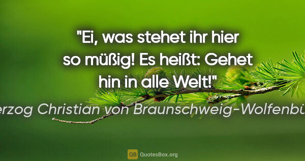 Herzog Christian von Braunschweig-Wolfenbüttel Zitat: "Ei, was stehet ihr hier so müßig! Es heißt: Gehet hin in alle..."