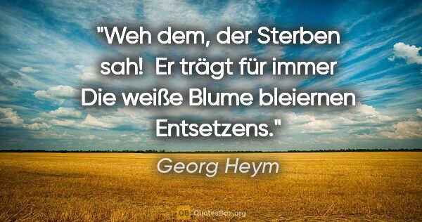 Georg Heym Zitat: "Weh dem, der Sterben sah! 
Er trägt für immer
Die weiße Blume..."